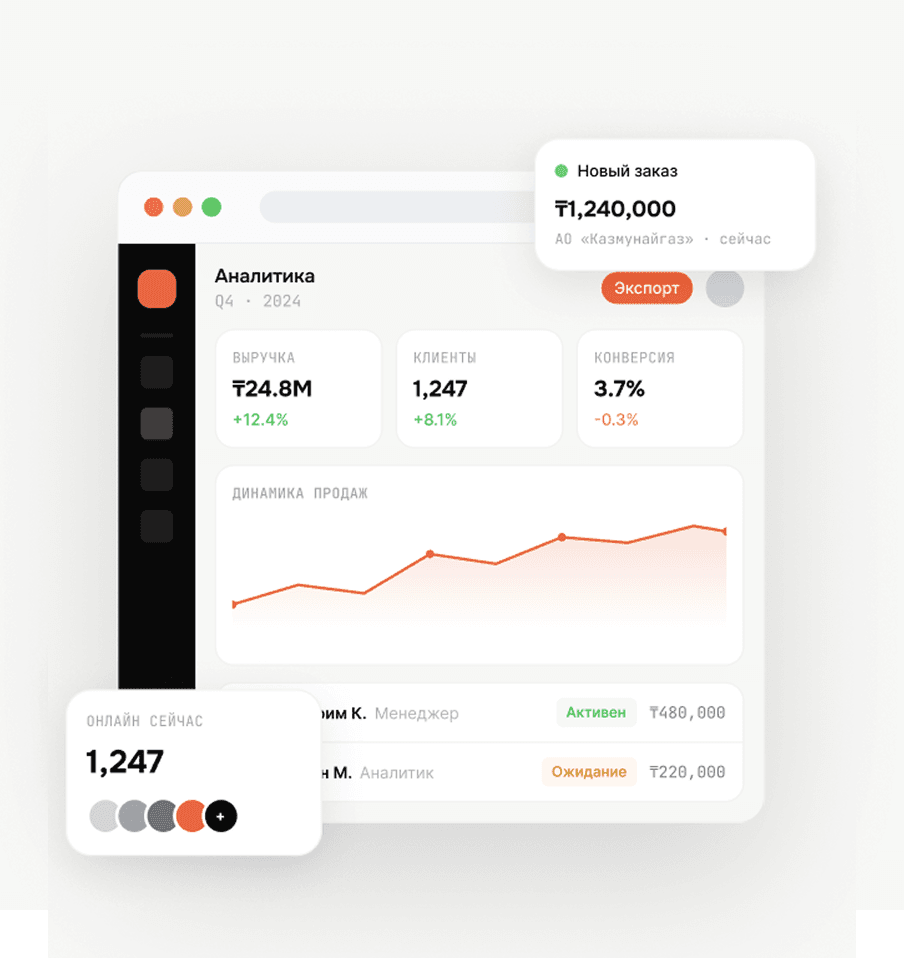 Интерфейс веб-приложения с аналитической панелью продаж